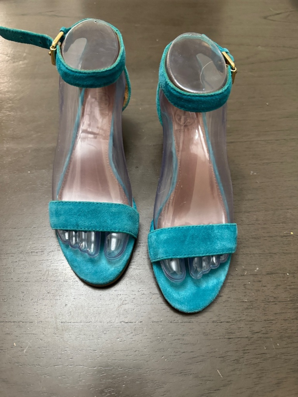 Tory Burch Teal Suede Ankle-Strap Heels